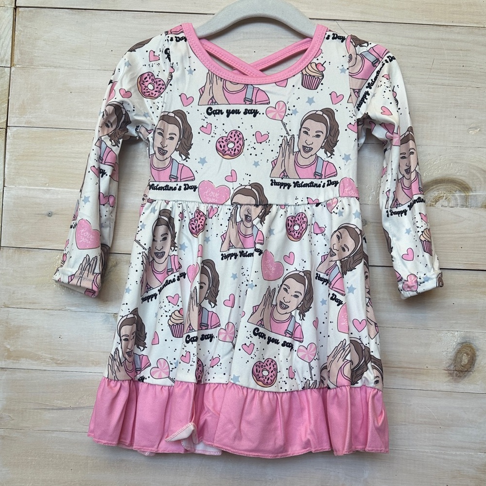 Ms Rachel Print Dress with Pink Ruffle Hem